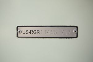 A hull identification number on a watercraft.