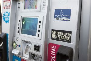 Gas at a fuel pump with 10% ethanol.