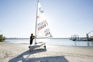 Preparing to sail while wearing a properly fitting life vest in the Sand Key inlet in Clearwater Beach.